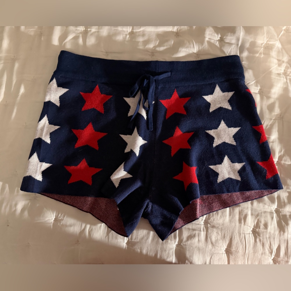 Beach Riot Navy Knit Shorts with Red Stars